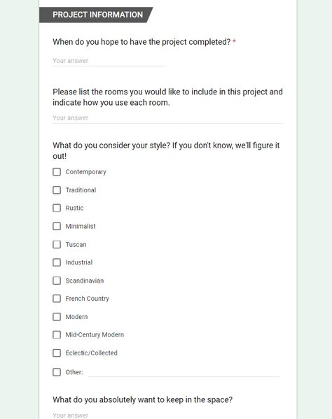 The Interior Designer Questionnaire- Are you using one? - Project Management Software for Interior Designers- Mydoma Studio Interior Design Questionnaire, Interior Design Brief, Interior Design Business Plan, Questionnaire Design, Interior Design Template, Questionnaire Template, Interior Design Help, Contemporary Bedroom Design, Online Interior Design Services