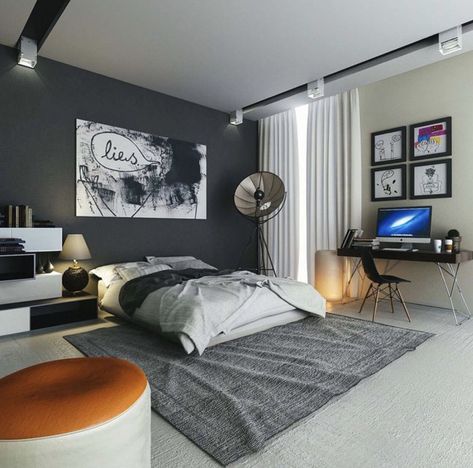 Modern Man Bedroom, Bedroom Ideas Guys, Guy Bedroom, Young Mans Bedroom, Men's Bedroom Design, Men’s Bedroom Ideas, Masculine Bedroom Decor, Men Decor, Mens Room Decor