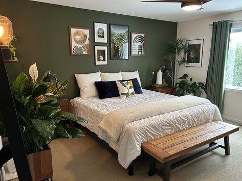 Sw oak moss Plant Filled Bedroom, Sage Green And Black, Boho Bedrooms, Rooms Decoration, Bedroom Redesign, Sage Green Bedroom, Rooms Decor, My Plant, Idea Room