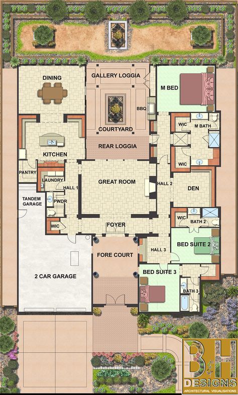 Color Floor, Hacienda Style Homes, Courtyard House Plans, Courtyard Design, Casas The Sims 4, Home Design Floor Plans, Sims House Plans, Casa Patio, House Layout Plans