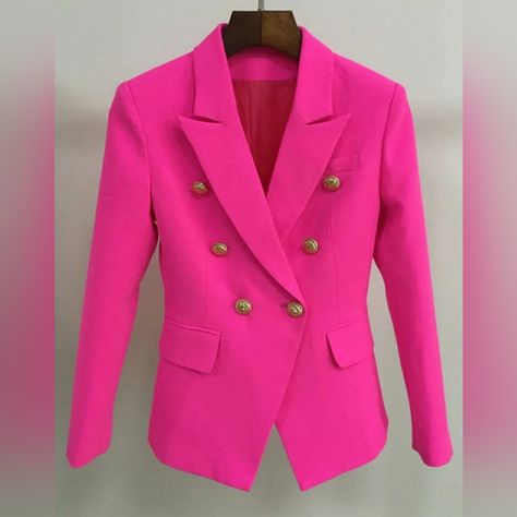 Fabric / Material: Cotton, Polyester Notched Collar Long Sleeves Double Breasted Fully Lined Metal Buttons Style No. Zc-13625 Double Blazer, White Blazer Women, Womens Blazer Coat, Style Anglais, Hot Pink Blazers, Black White Blazer, Slim Blazer, Elegant Blazers, Ladies Blazer