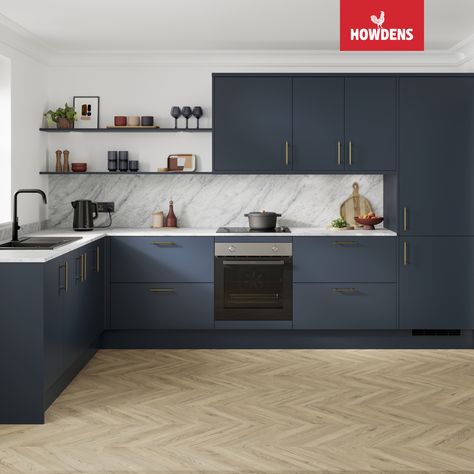 Step into the realm of contemporary kitchen design with our range of blue kitchen cabinets. Embrace matt slab kitchen cabinets, seamlessly blending style and functionality. Elevate your space with modern kitchen design featuring sleek lines. Dive into a world of endless possibilities with our selection of blue kitchen ideas, perfect for crafting your dream culinary space. Discover the versatility of L-shape kitchen design, maximising space while adding a touch of sophistication to your home. Marine Blue Kitchen, L Shape Kitchen Design, Slab Kitchen Cabinets, Blue Kitchen Ideas, L Shape Kitchen, Howdens Kitchens, Larder Unit, Blue Kitchen Cabinets, L Shaped Kitchen