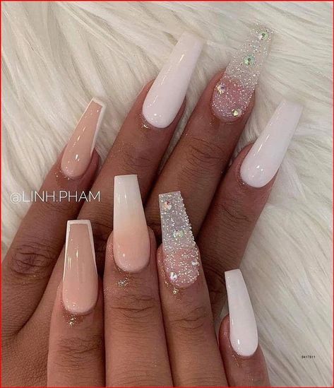 Adut Akech, Long Acrylic Nail Designs, Ombre Acrylic Nails, Homecoming Nails Acrylic, White Acrylic Nails, Cute Acrylic Nail Designs, Long Acrylic Nails Coffin, Long Square Acrylic Nails, Coffin Nails Long