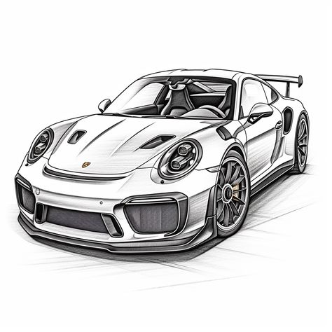 Car Sketches Design, Hyper Cars Wallpaper, Sport Cars Drawing, Porsche Gt3 Rs Sketch, Porsche Gt3 Drawing, Car Drawing Porsche, Art Cars Drawing Painting, Art Cars Drawing Sketches, Porche Drawing Car