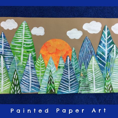 The Magical Forest – Painted Paper Art Painted Paper Art, Winter Art Lesson, Winter Art Projects, Tree Mural, 3rd Grade Art, Elementary Art Projects, Homeschool Art, Forest Painting, Kindergarten Art