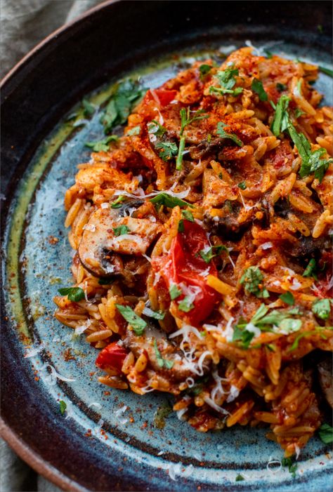 Easy Chicken and Mushroom Orzo | Tried & True Recipes Chicken And Mushroom Orzo, Mushroom Orzo, Eggplant Zucchini, Chicken And Mushroom, Sautéed Mushrooms, Tried And True Recipes, Orzo Recipes, Sauteed Mushrooms, Fresh Cherries