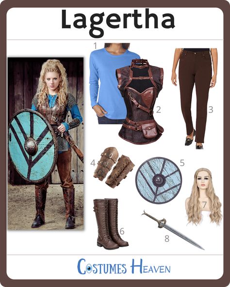 Lagertha costume is perfect for you if you want to feel like a strong, powerful woman. Let everyone at the cosplay event know that you have a fearless attitude. #lagerthacostume #lagertha #Vikings #cosplay #halloweencostume #costumesheaven Diy Lagertha Costume, Shield Maiden Costume Diy, Vikings Costume Diy Women, Lagertha Costume Diy, Women's Viking Costume, Diy Viking Warrior Costume Woman, Woman Warrior Costume, Easy Viking Costume Woman, Lagertha Outfits