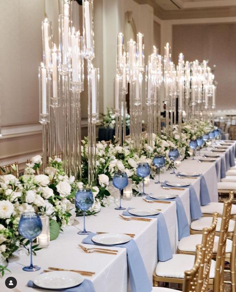 Sweetheart Table Blue, Blue Tablescape, Cinderella Quinceanera Themes, Winter Baby Shower Themes, Quince Decorations, Dream Beach Wedding, Wedding Instagram, Dream Wedding Decorations, Elegant Baby Shower