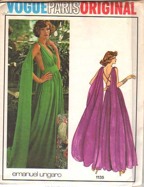 Vogue Paris Original 1135 circa 1974 Emanuel Ungaro Evening Dress Mode Pop, Patterns Simple, Indian Kurti, Patterns Dress, Sewing Dress, Free Dress, Easy Dress, Patterns Sewing, Vintage Dress Patterns