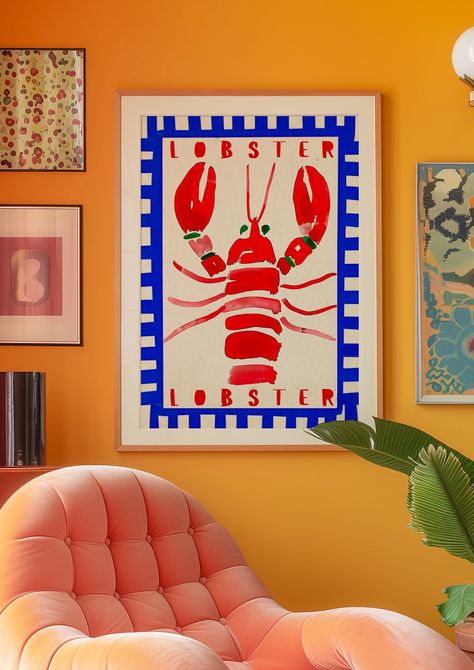 Lobster Poster, Beach Poster, Red Wall Art, Trendy Wall Art, Kitchen Wall Poster, Vintage Poster, Psychedelic Wall Art, Y2K Apartment Poster, Animal Poster, Preppy Print, Dining Room Decor, Kitchen Decor, Eclectic Art, Dopamine Decor, Maximalist Poster, Retro Print ArtevinaDesign is here to help you create laid-back spaces, filled with stylish and simple art displays. Whether on top of a living room console or a bedroom dresser, above a couch or in bathroom, wall art prints are an effortless way to elevate a space and make it more inspiring while working from home. This satin poster brings all artwork to life on top-tier quality 210 gsm satin paper. With a low-glare satin finish, your artwork can be exquisitely showcased in any indoor environment. Available in multiple sizes: 9" × 11", 11″ Lobster Poster, Y2k Apartment, Maximalist Poster, Art Y2k, Maximalist Art, Poster Animal, Dopamine Decor, Orange Wall Art, Animal Poster