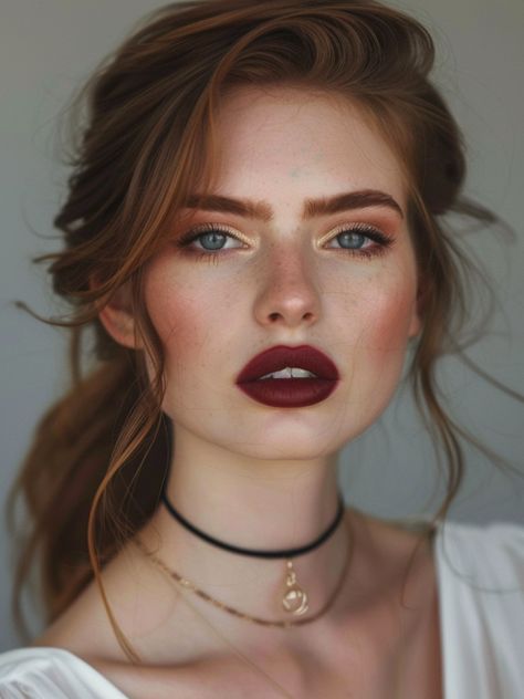 Dark Cherry Makeup, Dark Red Lipstick Makeup, Cherry Blonde, Cherry Red Lipstick, Dark Red Lipstick, Lipstick Ideas, Dark Cherry Red, Pink Eyeshadow Look, Golden Highlights