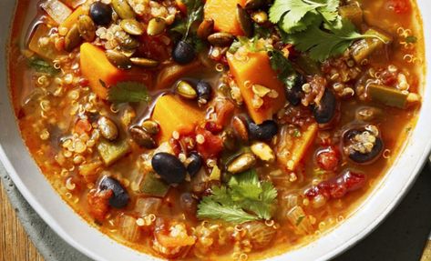 Black Bean And Quinoa Soup, Chicken Quinoa Soup, Black Bean And Quinoa, Chipotle In Adobo, Poblano Pepper, Quinoa Soup, Black Bean Quinoa, Stuffed Poblano Peppers, Squash Soup