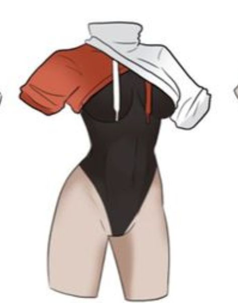 Swimwear Drawing Reference, Bodysuit Drawing Reference, Outfit Reference Drawing Female Dress, Bodysuit Outfit Drawing, Waist Up Poses Drawing Reference, Outfit Ideas Revealing, Anime Body Suit, Draw Ur Oc In This Outfit Spicy, Jacket Around Waist Drawing Reference