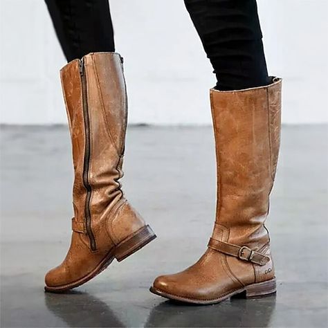 Knee High Boots Winter, Knee High Boots Flat, Chunky Heel Booties, Zipper Heels, Womens Chunky Heels, Pointed Toe Boots, Rounded Toe Boots, Slouched Boots, Slip On Boots