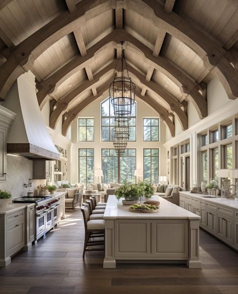 Farmhouse Kitchen Living Room Combo, Rich Kitchen Luxury, Modern Farmhouse Mansion, Luxury Farmhouse Kitchen, Luxurious Kitchens, Mansion Decor, Amazing Kitchens, Barn Houses, Kitchens Luxury