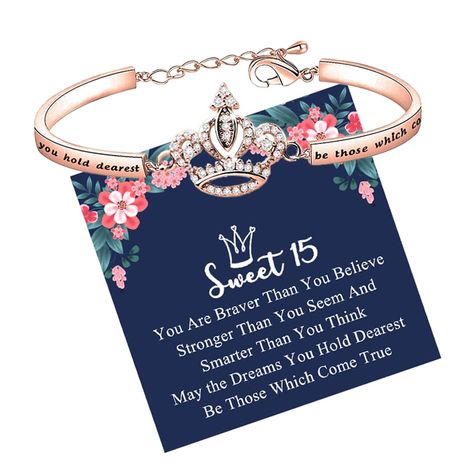 PRICES MAY VARY. ◆Quinceanera Jewelry Bracelet:This bracelet engraved with inspirational words”may the dreams you hold dearest be those which come true”sweet 15 year old gifts for little girls. ◆Sweet 15:Help her celebrate a milestone birthday with this simple, elegant and fun gift, which in ancient times was a woman's year of marriage. ◆Princess Crown Bracelet :Encourage her to realize her dreams without losing hope and confidence, and wish her a fresh start at the age of fifteen. ◆Material&Siz Quince Jewelry, Losing Hope, Quinceanera Gifts, Quinceanera Jewelry, Crown Bracelet, 15 Jewelry, Quinceanera Ideas, 16 Birthday, Sweet 15