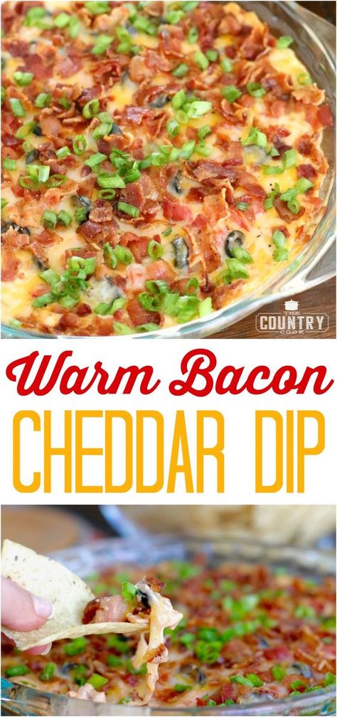 Warm Bacon Cheddar Dip recipe from The Country Cook Bacon Cheddar Dip, Cheddar Dip, Bacon Dip, Country Cook, The Country Cook, Buffalo Chicken Dip, Country Cooking, Bacon Cheddar, Yummy Dips