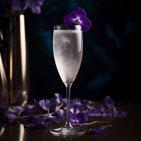 Grey Ghost Cocktail Recipe - The Grey Ghost is a delicately sweet cocktail with a floral bouquet that gently unfolds on the palate. The effervescence of the Brut Champagne adds a refreshing crispness, balancing the soft violet and elderflower notes. Grey Cocktails, Monster Cocktails, Ghost Cocktail, Yule Party, Book Camp, Elderflower Martini, Lavender Martini, Sparkling Grape Juice, Sweet Cocktail