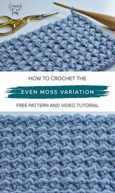 Moss Crochet Stitch, Even Moss Stitch, Moss Crochet, Pola Bra, 100 Crochet Stitches, Crochet Waffle Stitch, Crochet Stitches For Blankets, Crochet Stitches Free, Dishcloth Crochet Pattern