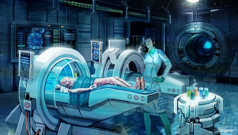 Futuristic Laboratory, Sci Fi Laboratory, Scifi Interior, Spaceship Interior, Sci Fi Environment, Laboratory Science, Futuristic Art, Futuristic City, Space Opera