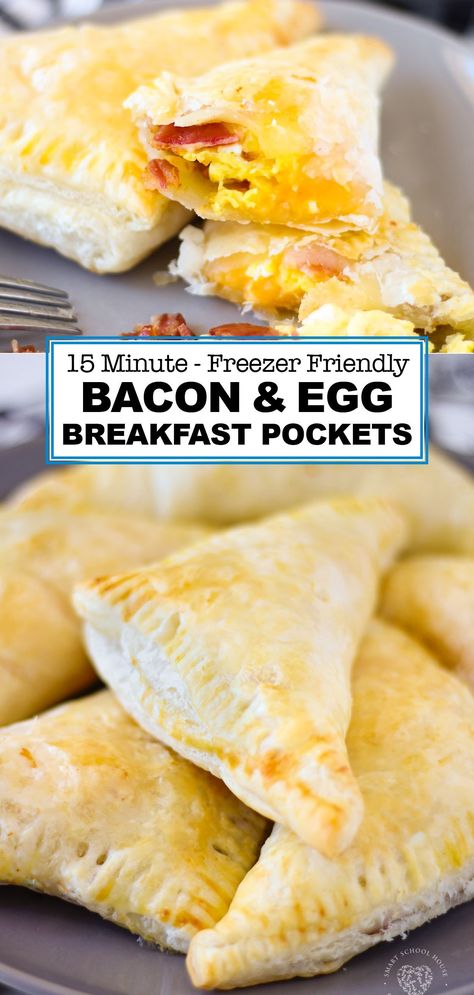 Breakfast Hot Pockets, Puff Pastry Breakfast, Bacon Egg Breakfast, Bacon And Egg Breakfast, Pastry Breakfast, Breakfast Pockets, Bacon Eggs Breakfast, Cheese Puff, Breakfast Easy