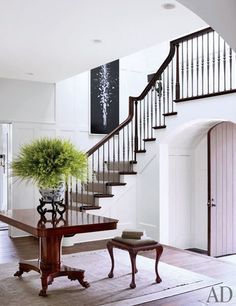 Interior Design, Entry Stairway Hallways, Tudor House, Architectural Digest, Entrance Halls, House Idea, Darryl Carter, Hallways Homes Staircase Foyer, Darryl Carter, Modern Tudor, Tudor Cottage, South Shore Decorating, Tudor Revival, Stair Case, Paper Mill, Foyer Decorating