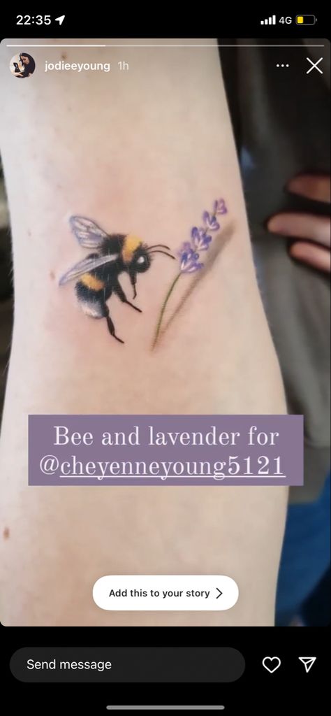 Bee Lavender Tattoo, Bumble Bee Tattoo, Lavender Tattoo, Bee Tattoo, Creative Tattoos, Tattoo Idea, Color Tattoo, Bumble Bee, Watercolor Tattoo