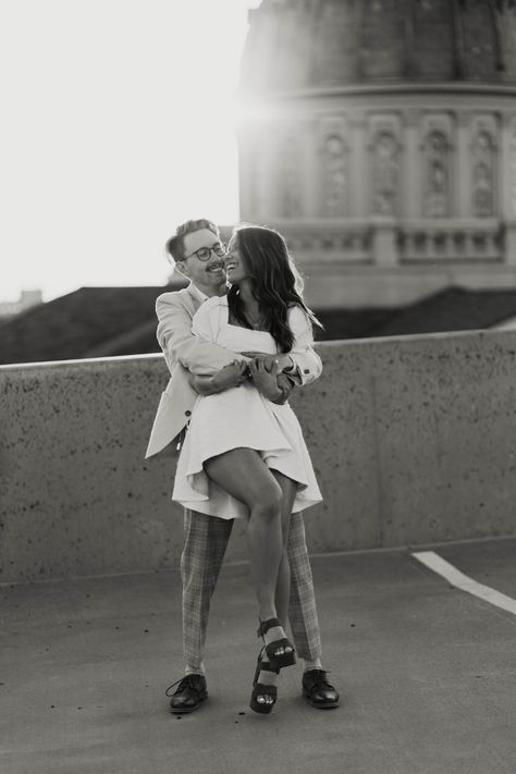 You'd never believe me if I told you these pictures were taken at a parking garage shoot in downtown Oklahoma City!! Seriously, how beautiful. Taking Mariah and Dylan's engagement pictures was so much fun and I loved these black and white shots. 

Downtown Oklahoma City Photoshoots | Parking Garage Engagement Photoshoot | Engagement Picture Inspo | Skyline Engagement Pictures | Urban Engagement Sessions | Engagement Outfits Parking Ramp Engagement Photos, Downtown St Louis Engagement Photos, Parking Garage Engagement Photos, Parking Deck Engagement Photos, Engagement Photos Parking Garage, Roof Top Engagement Photos, Parking Garage Engagement Photoshoot, Parking Garage Photoshoot Couple, Rooftop Engagement Photos