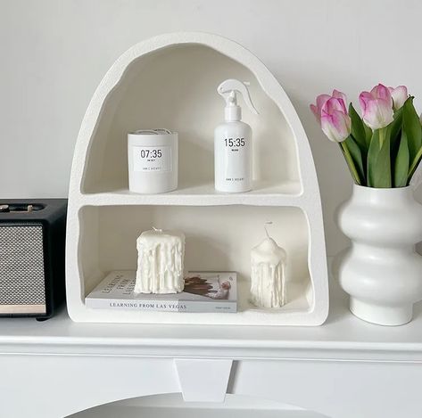 White Arched Nordic Shelf | Aesthetic Decor Shop Wall Cabinets Living Room, White Wall Shelves, Arched Wall, Hanging Cabinet, Wooden Wall Shelves, Wall Mounted Cabinet, Mounted Shelves, Wood Floating Shelves, Floating Wall Shelves