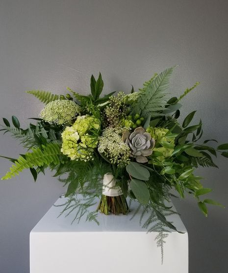 Wild Greens Wedding Bouquet - Medium Greens Bouquet, Lace Hydrangea, Fern Centerpiece, Fern Bouquet, Eucalyptus Wedding Bouquet, Fern Wedding, Green Wedding Bouquet, Green Centerpieces, Greenery Wedding Decor