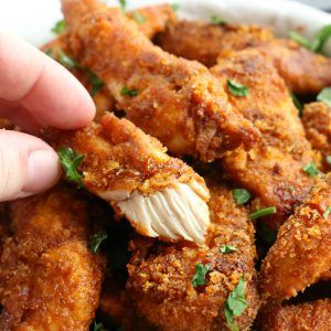 Healthier Oven Fried Chicken Tenders {Low Fat, Baked} - The Busy Baker Oven Fried Chicken Tenders, Easy Oven Fried Chicken, Oven Baked Fried Chicken, Oven Baked Chicken Tenders, Healthy Fried Chicken, Panini Recipes Chicken, Baked Fried Chicken, Chicken Strip Recipes, Fried Chicken Strips