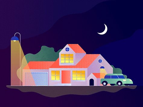 Day / Night (GIF) on Behance Animation Maker, Kids Room Murals, House Cartoon, Night Illustration, Cartoon House, Pixel Art Tutorial, Night Gif, Learning Graphic Design, Motion Graphics Design