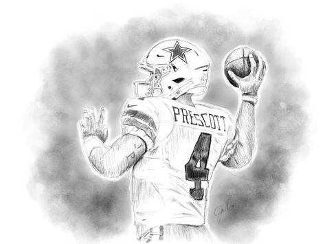 Dak Prescott - Pencil drawing by Joel Ortega Cowboy Draw, Football Player Drawing, Nfl Art, Football Drawing, Arch Ideas, Dak Prescott, Cowboys Nation, Dallas Cowboys Football, Cowboys Football