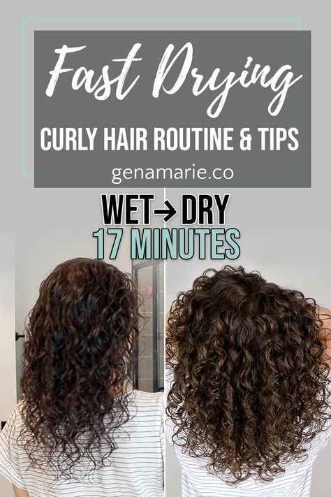 How to Reduce Drying Time | Fast-Drying Curly Hair Routine – Gena Marie Curly Girl Method Routine, Blow Dry Curly Hair, Curly Hair Techniques, Thin Curly Hair, Pink Blonde, Hair Tricks, High Porosity Hair, Curly Hair Care Routine, Dry Curly Hair