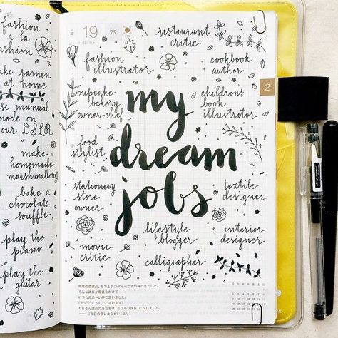 Today’s journal entry: my dream jobs  What is your dream job? #hobonichi… Diario Bullet, Bullet Journal Page Ideas, Journal Page Ideas, Kunstjournal Inspiration, Stationery Journal, Bullet Journal Page, Bullet Journal Planner, Dream Jobs, Journal Entry