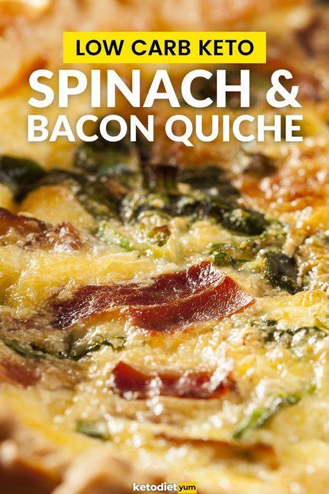 Spinach and Bacon Keto Quiche Recipe (3g Net Carbs!) Bacon Quiche Recipe, Bacon Spinach Quiche, Low Carb Quiche, Keto Quiche, Spinach And Bacon, Bacon Quiche, Quiche Recipe, Recetas Keto, Keto Lifestyle