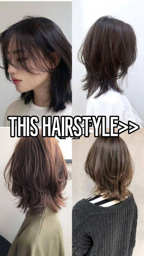 #wolfcut #whisper #idk Fat Face Haircuts, Shortish Hair, Hair Cut Guide, Wolfcut Hair Long, Long Shag Haircut, Long Wolfcut Haircut With Bangs, Short Hair Tomboy, Haircut Wavy, Bangs Straight