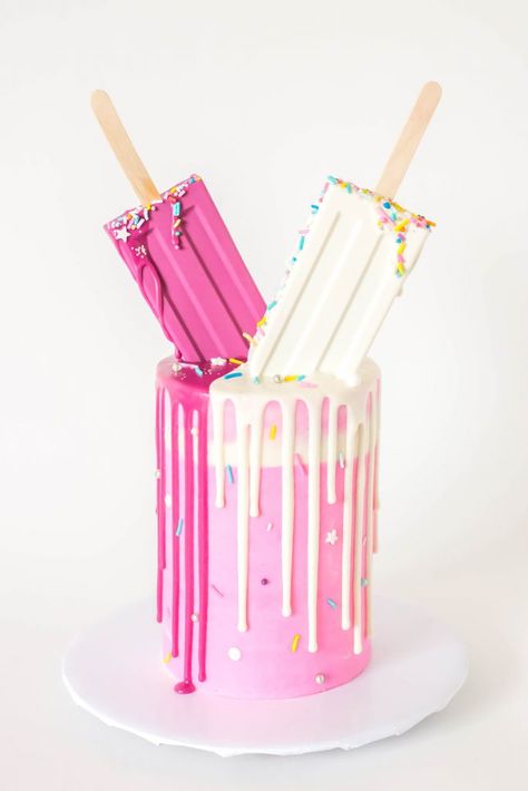 Popsicle Drip Cake June Cake, August Cake, Cake Mom, Whipped Peanut Butter, Pink Champagne Cake, Chocolate Swiss Meringue Buttercream, Barbie Malibu, Popsicle Party, Oatmeal Cake