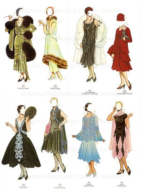 Fashion Paper Dolls, Gatsby Party Outfit, Flapper 1920s, Istoria Modei, Dolls Printable, 1920s Fashion Women, Mode Retro, Dolls Art, 1920 Fashion