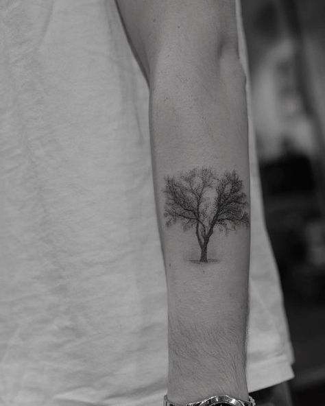 Bradford Pear Tree Tattoo, Pear Tree Tattoo, Small Family Home, Bradford Pear Tree, Jack Tattoo, Needle Tattoo, Single Needle Tattoo, Pear Trees, Pear Tree