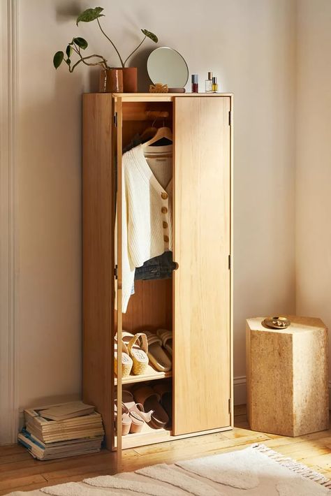 A Slim Wardrobe: Gillian Tall Storage Cabinet Shelf For Shoes, Bathroom Furniture Design, Tall Storage Cabinet, Townhouse Interior, Bathroom Furniture Storage, Wooden Storage Cabinet, Shoe Shelves, Tall Cabinet, Wardrobe Storage