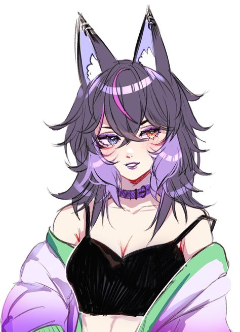 Anime Female Fox Oc, Wolf Anime Female, Cheshire Cat Oc, Wolf Vtuber, Fox Girl Oc, Wolf Girl Oc, Wolf Oc Human, Anime Wolf Female, Fox Vtuber