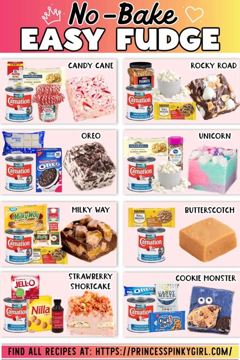 fudge recipes fb image No Bake Fudge Recipes, Cotton Candy Fudge, No Bake Fudge, Candy Cane Recipe, Cookie Dough Fudge, Easy Chocolate Fudge, Sweet Condensed Milk, Easy Fudge, Peanut Butter Fudge Easy