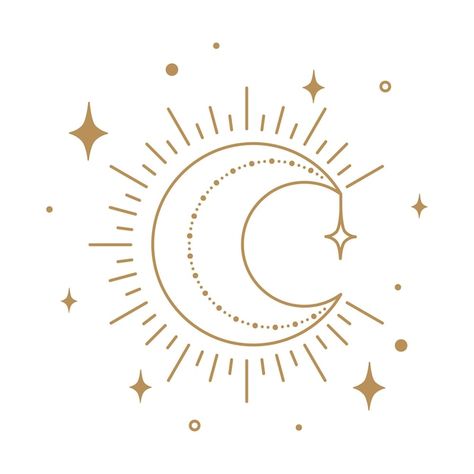 Vector boho moon and stars. mystic art s... | Premium Vector #Freepik #vector Boho Sun Moon Tattoo, Sun Moon Stars Art, Boho Symbols, Moon And Stars Illustration, Celestial Tattoos, Moon Sun And Stars, Mystic Logo, Moon Stars Art, Mystic Art