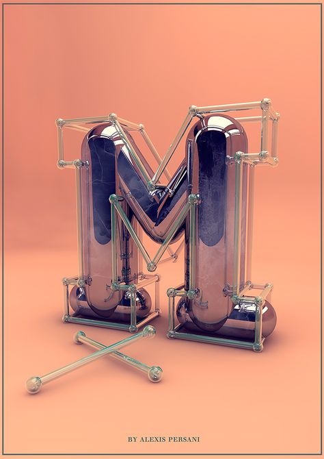 3D Typography by Alexis Persani | Daily design inspiration for creatives | Inspiration Grid 3d Typography Design, 3d Cinema, Creative Alphabet, 3d Alphabet, The Letter M, 3d Type, 3d Lettering, 3d Typography, Restaurant Logo