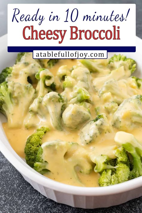 Easy Cheesy Broccoli, delicious broccoli and a tasty cheddar cheese sauce come together in less than 10 minutes for a delicious easy side dish! Perfect for a night in or a backyard bbq! Cheese Sauce For Broccoli Velveeta, Frozen Broccoli And Cheese Recipes, Easy Broccoli Side Dish, Healthy Broccoli And Cheese, Broccoli And Cauliflower Side Dish, Easy Cheesy Broccoli, Broccoli Cauliflower Recipes, Broccoli Cheese Bake, Cheese Sauce For Broccoli