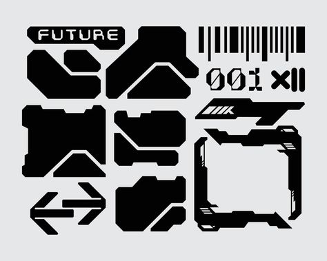 HUD futuristic frame border game swag elements pack panel cyber sci-fi, icon symbol cyberpunk interface editable Game Hud Design, Futuristic Card Design, Sci Fi Icons, Cyberpunk Symbols, Futuristic Wasteland, Sci Fi Graphic Design, Futuristic Typography Design, Cyberpunk Vector, Cyberpunk Icons