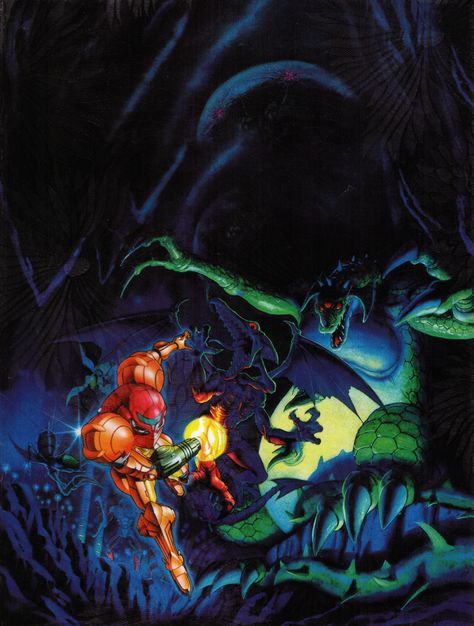 Official Super Metroid artwork. Metroid Samus, Metroid Prime, Super Metroid, Samus Aran, Nintendo Art, Classic Video Games, Geek Art, Metroid, Main Game