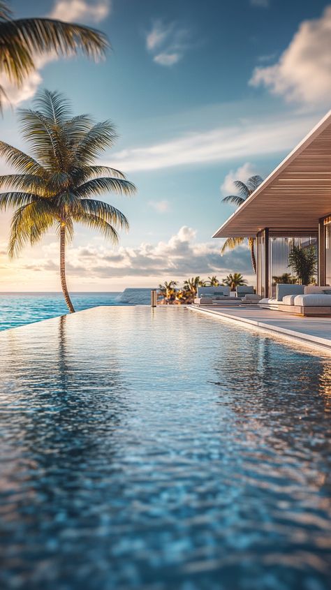 Name for the picture: Stunning beachfront villa infinity pool ocean view Infinity Pool Pictures, Beachfront Villa, Caribbean Homes, Villa Pool, Pool Lights, Pool Picture, Luxury Pool, Pool Furniture, Nautical Home