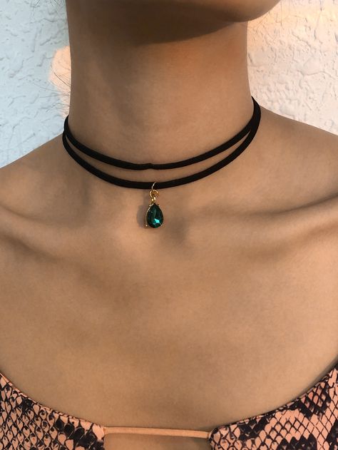 Verde De moda Collar  plástico   Embellished   Joyas de Moda Collar Verde, Suede Choker Necklace, Black Velvet Choker Necklace, Dainty Gemstone Necklace, Black Leather Choker, Emerald Necklace Pendant, Velvet Choker Necklaces, Charm Choker Necklace, Black Velvet Choker